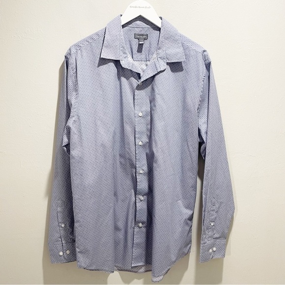 VAN HEUSEN Men’s Blue Geometric Print Long Sleeve Button Up Shirt Size Large - Picture 1 of 7